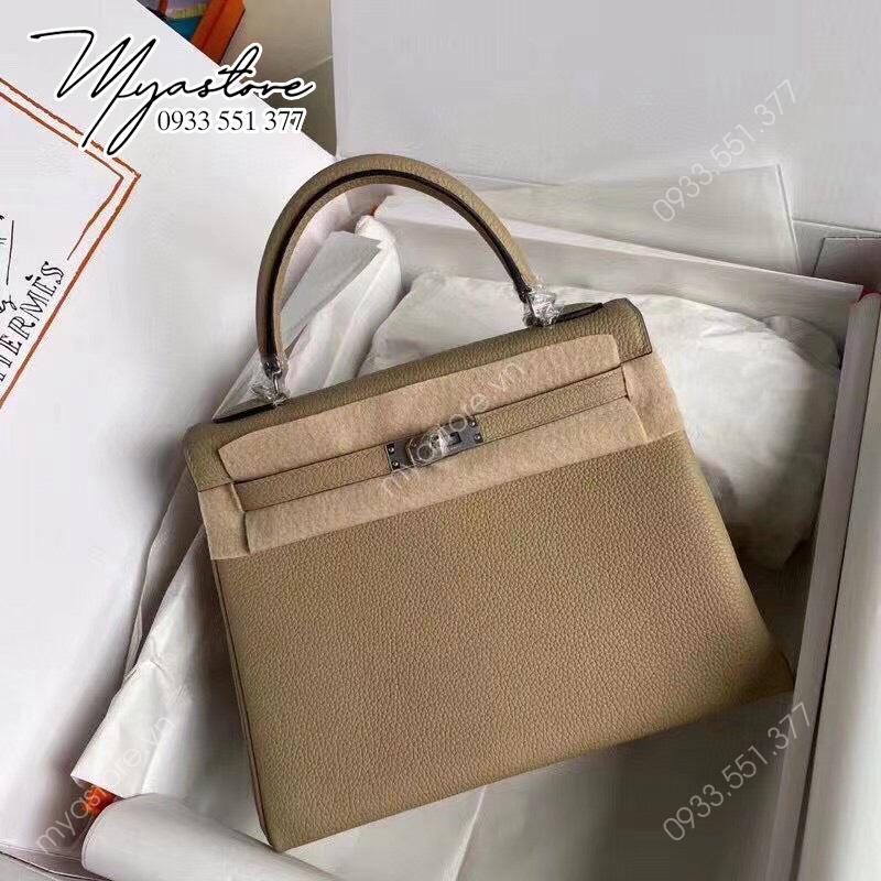 Túi xách HM Hermes Kelly 25cm nguyên bản khoá vàng màu nâu