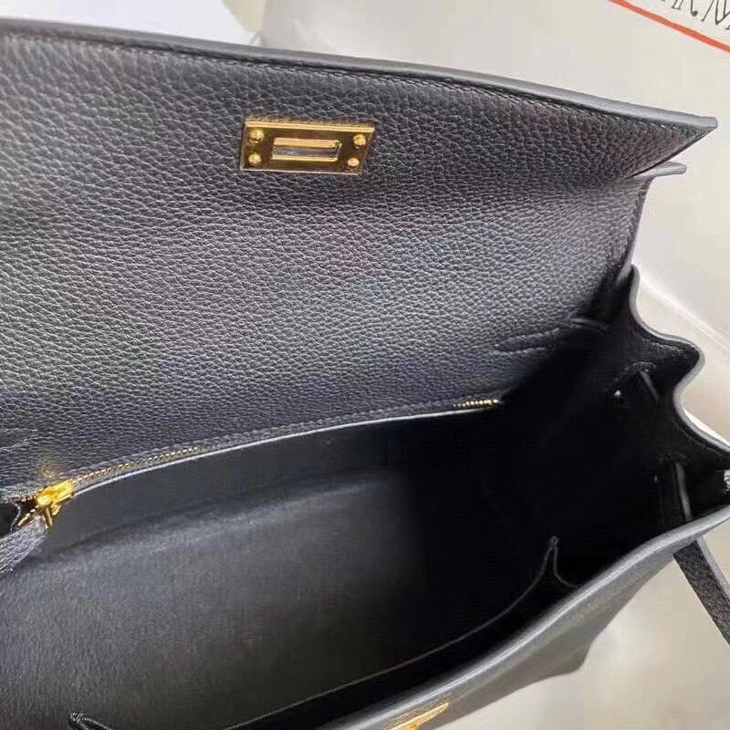 Túi xách HM Hermes Kelly 25cm nguyên bản màu đen khoá vàng