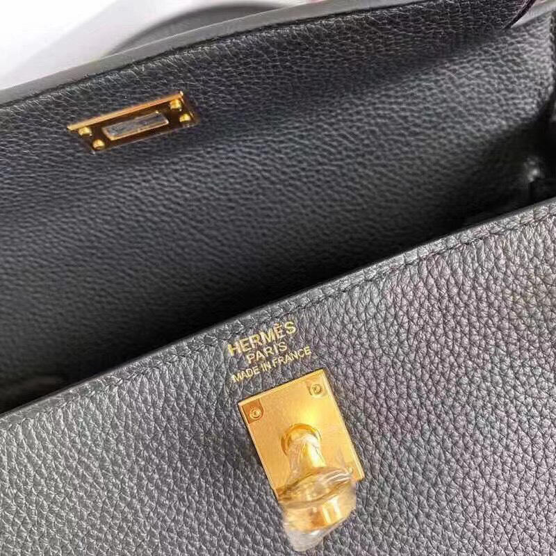 Túi xách HM Hermes Kelly 25cm nguyên bản màu đen khoá vàng