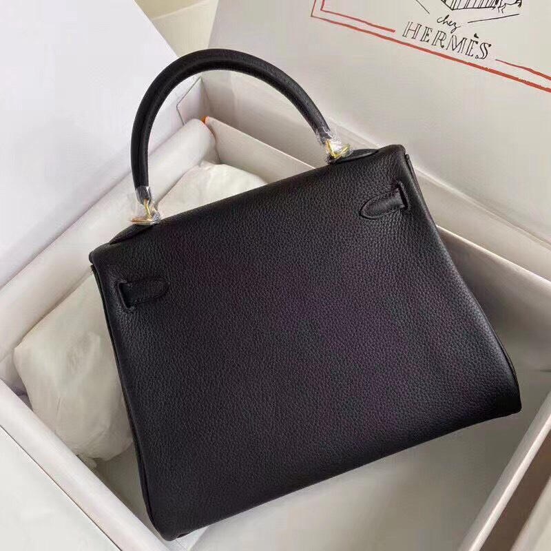 Túi xách HM Hermes Kelly 25cm nguyên bản màu đen khoá vàng