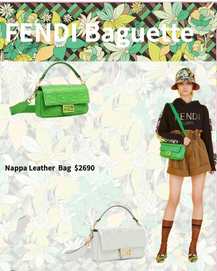 Túi xách nữ Fendi Baguette siêu cấp màu xanh lá cây