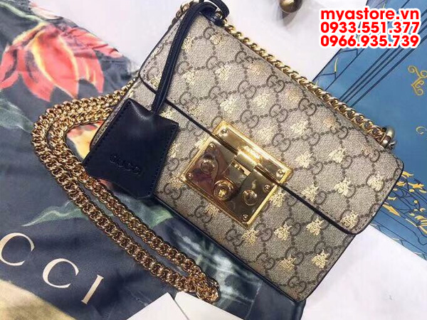 Túi xách nữ Gucci Padlock small GG bees shoulder siêu cấp Size 20x13x8cm