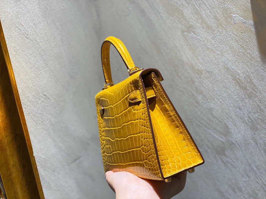 Túi xách nữ Hermes Kelly da cá sấu nguyên bản vàng siêu cấp 1:1