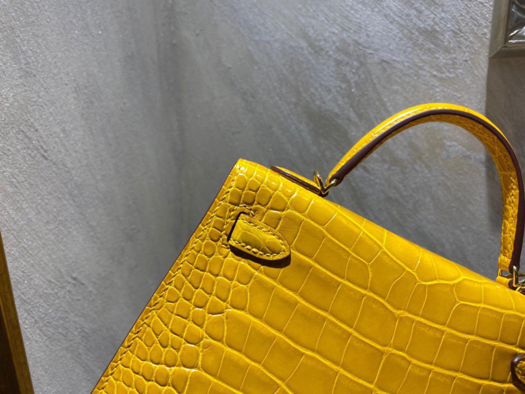 Túi xách nữ Hermes Kelly da cá sấu nguyên bản vàng siêu cấp 1:1