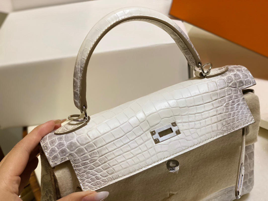 Túi xách nữ Hermes Kelly da cá sấu size 25cm màu bạch tạng