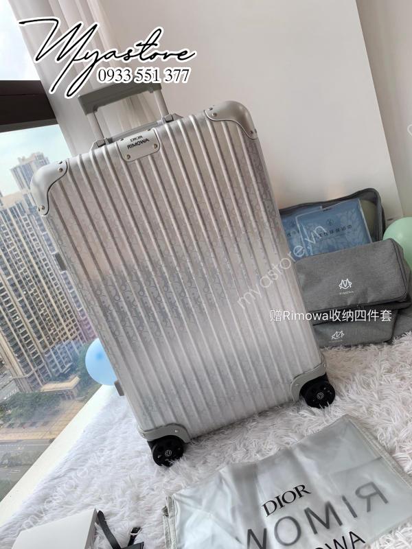 Vali du lịch Dior x Rimowa màu trắng bạc siêu cấp 1:1