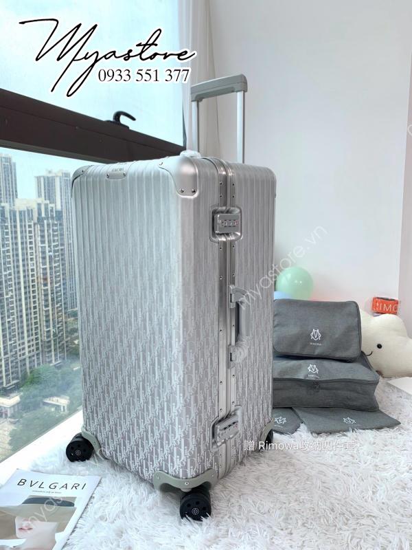 Vali du lịch Dior x Rimowa màu trắng holo bạc bạc siêu cấp 1:1