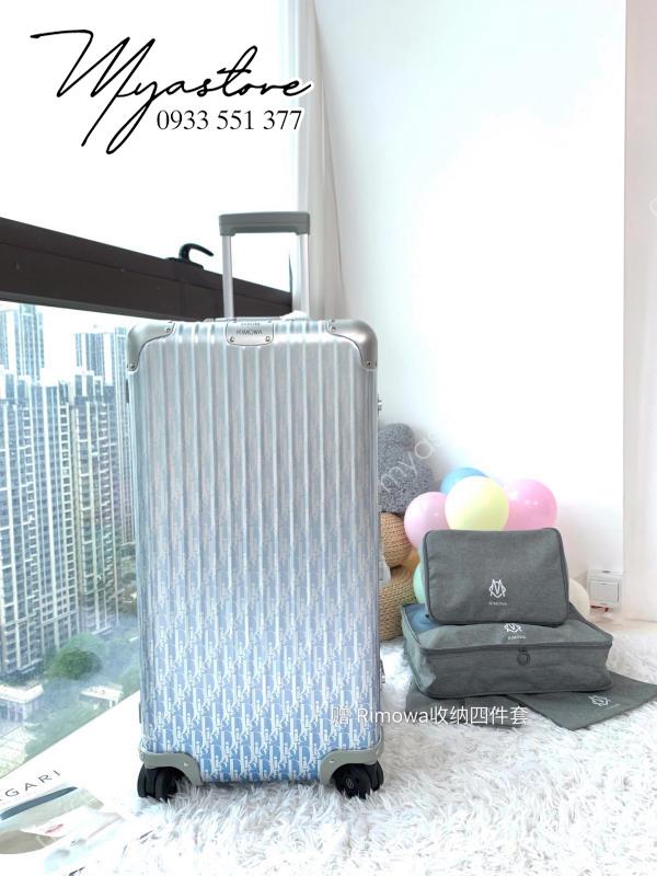 Vali du lịch Dior x Rimowa màu trắng holo xanh bạc siêu cấp 1:1