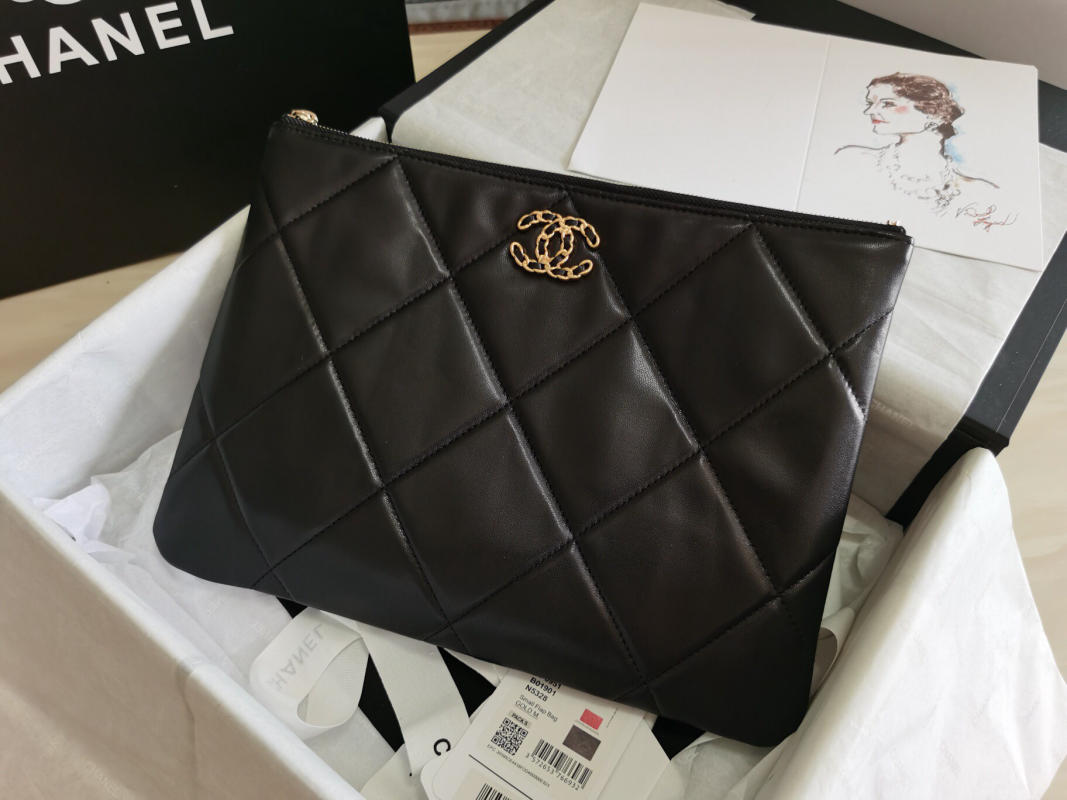 Ví Clutch Chane l 19 series Chanel siêu cấp màu đen size 28cm