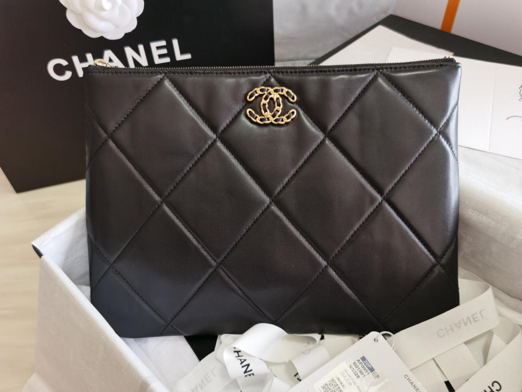 Ví Clutch Chane l 19 series Chanel siêu cấp màu đen size 28cm