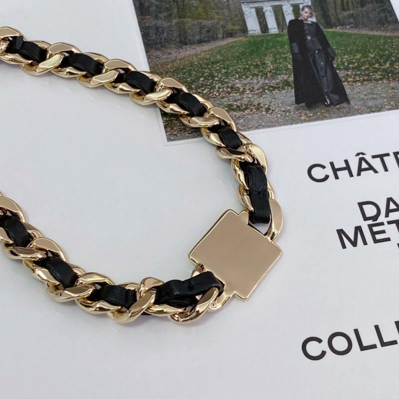 Vòng cổ Chanel choker xích phối da siêu cấp 1:1