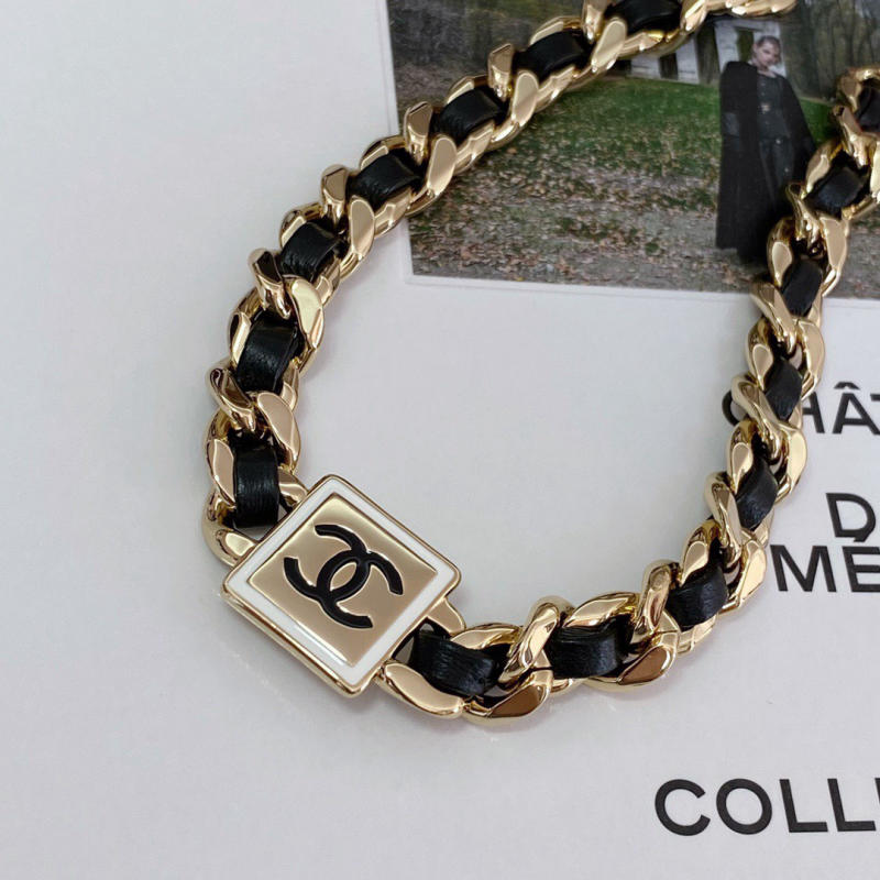 Vòng cổ Chanel choker xích phối da siêu cấp 1:1