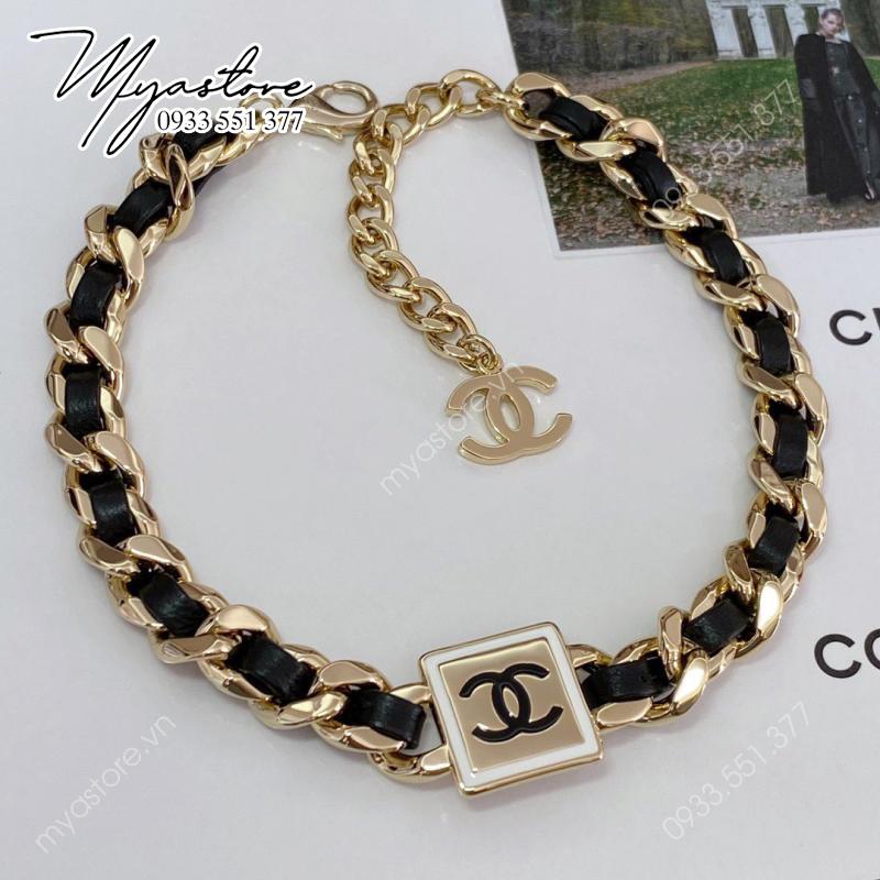 Vòng cổ Chanel choker xích phối da siêu cấp 1:1